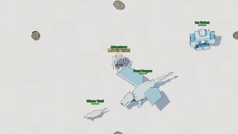 A frost dragon, ice golem and winter wolf on a snowy glacier